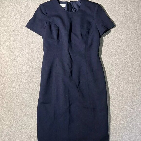 Vtg Austin Reed Dress Women’s Size 4 Navy Blue Wool Sheath Classic Short Sleeve - Picture 1 of 6